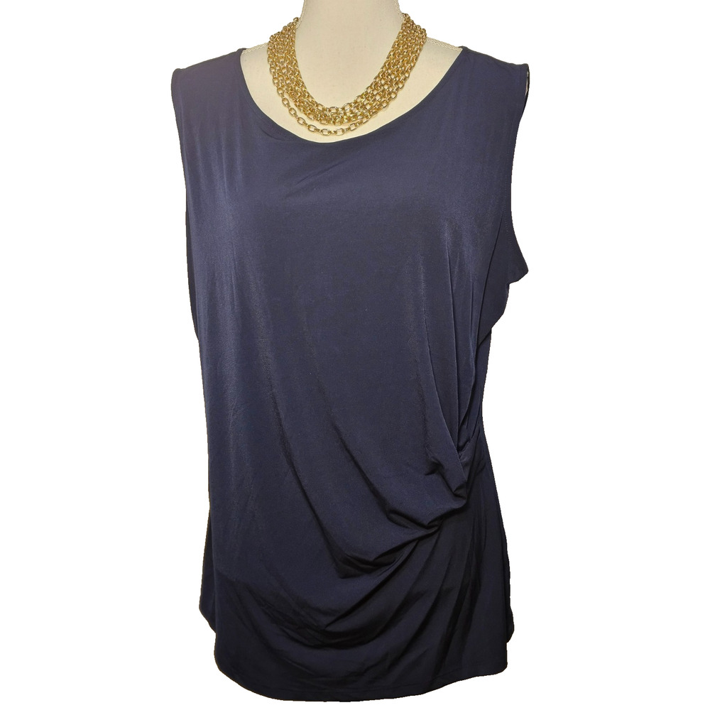 Jones New York Collection Womens Navy Slinky Sleeveless Top Ruched Side Plus 1X